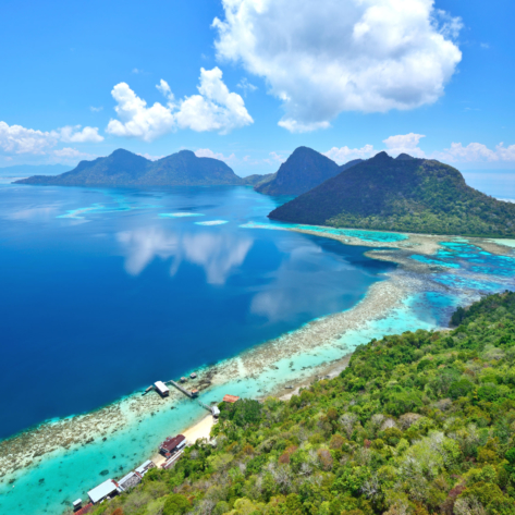 Aerial view of tropical island of Bohey Dulang near Siapdan Island, Sabah Borneo, Malaysia_297845405