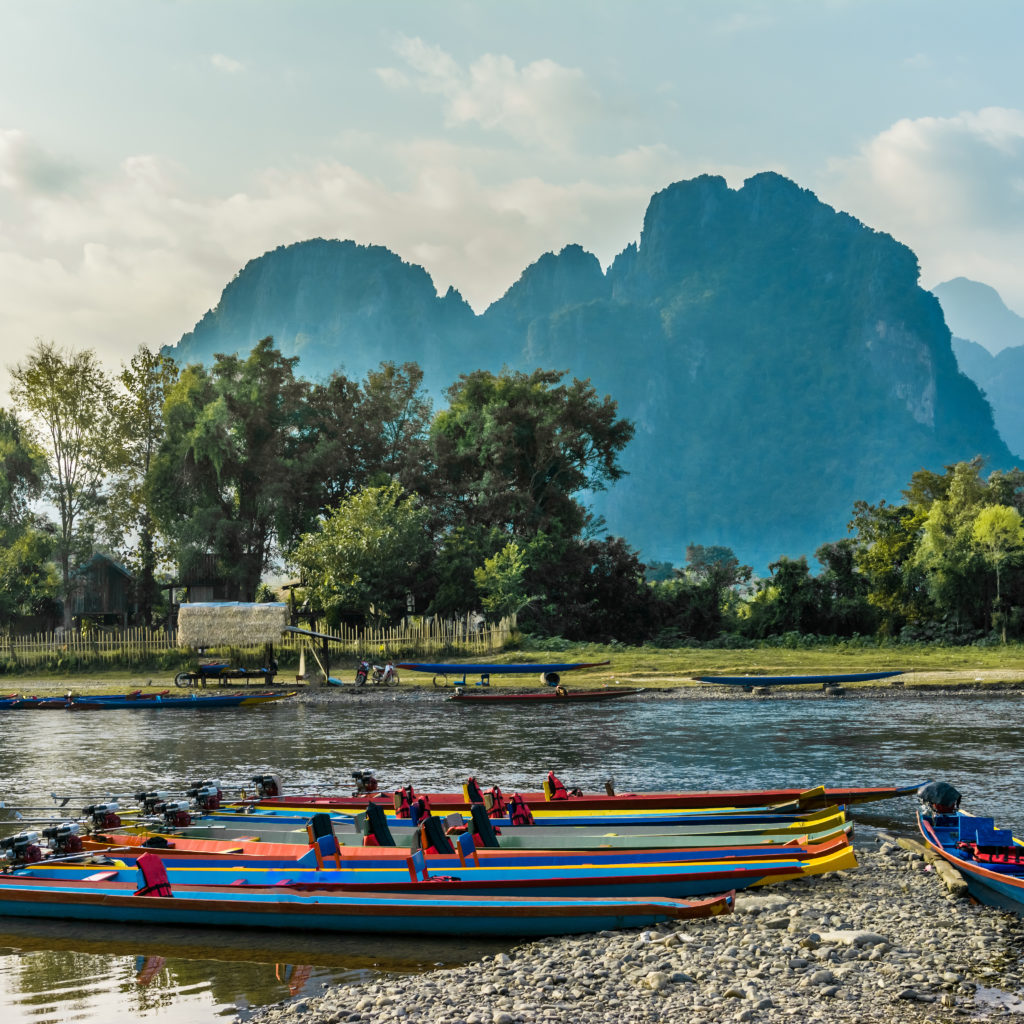 Beautiful landscape on the Nam Song River in Vang Vieng, Laos._214636744