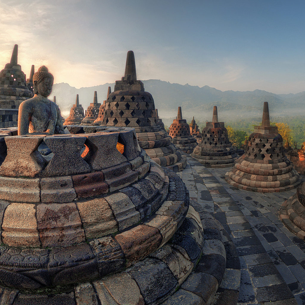 Sunrise background at Borobudur Temple_555758284