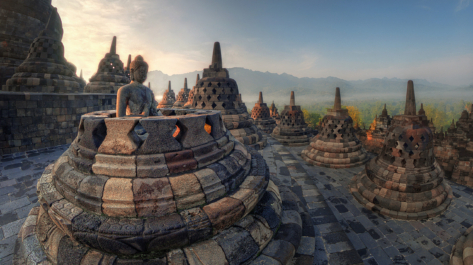 Sunrise background at Borobudur Temple_555758284
